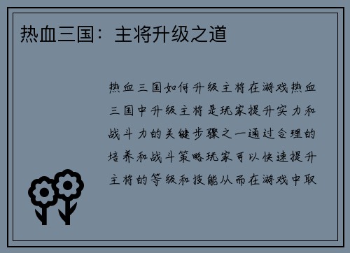 热血三国：主将升级之道